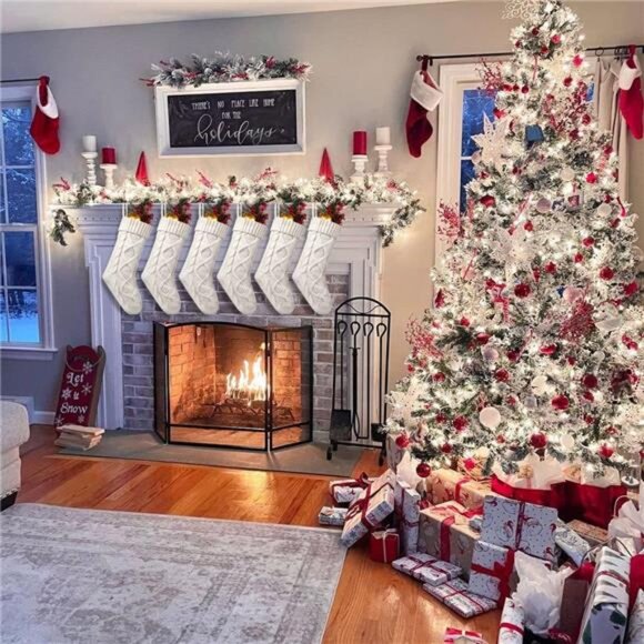 Christmas Stockings, 6 Pack 18 Inches Large Size Cable Knitted Stocking Gifts - Picture 3 of 7